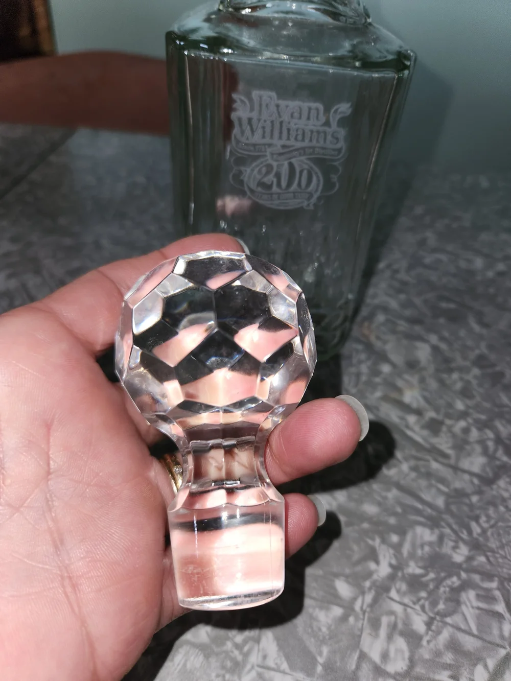 William Evams Clear Glass 200  Years Anniversary  Decanter with Faceted Stopper